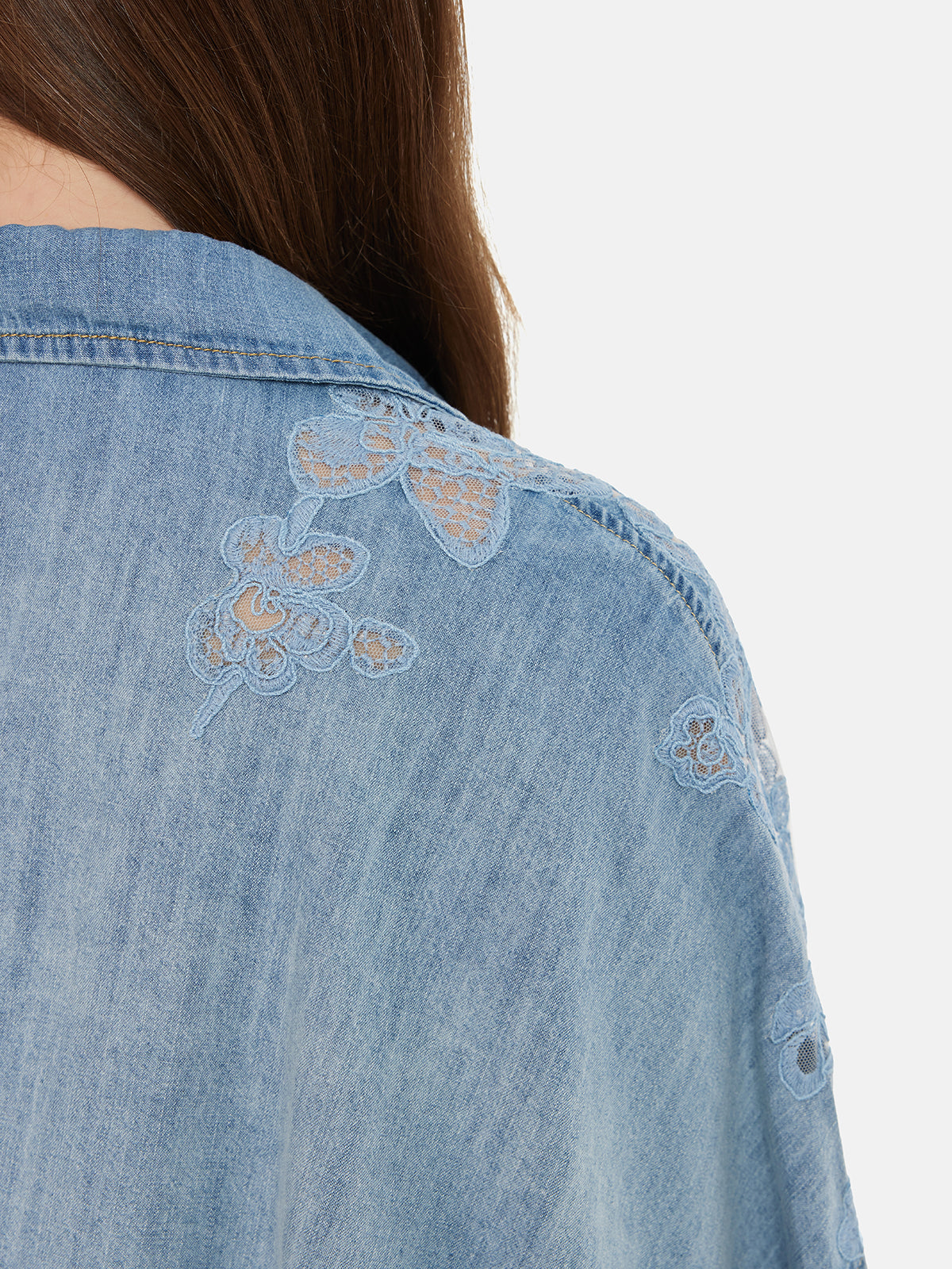 Floral Lace Panel Denim Shirt