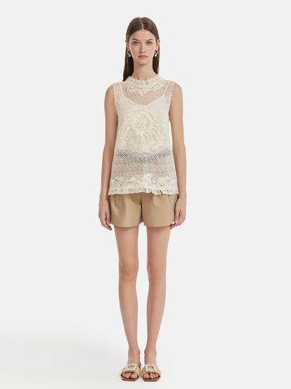 Hand-Embroidered Sleeveless Top