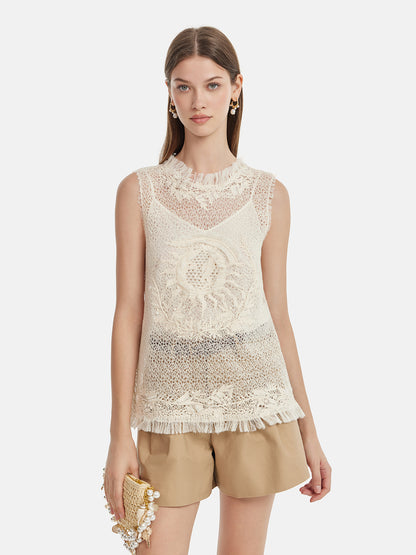 Hand-Embroidered Sleeveless Top