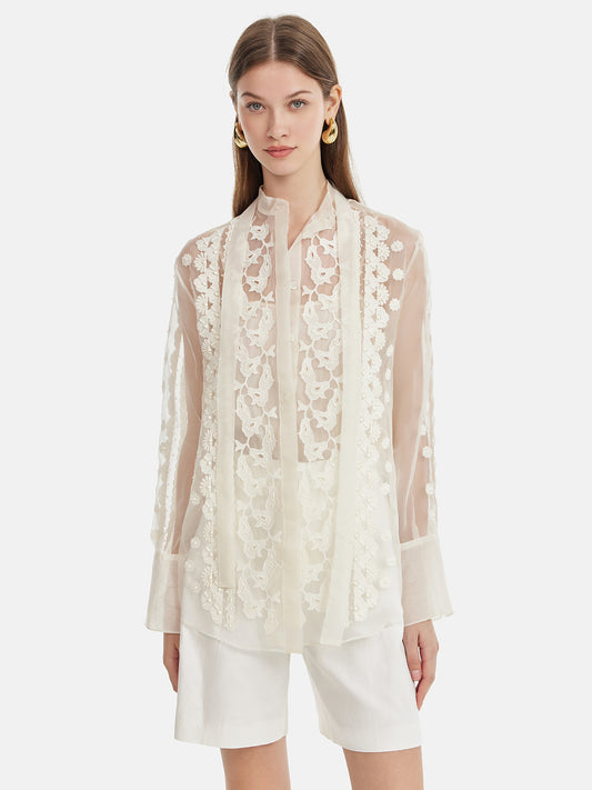 Beaded Embroidered Sheer Silk Top