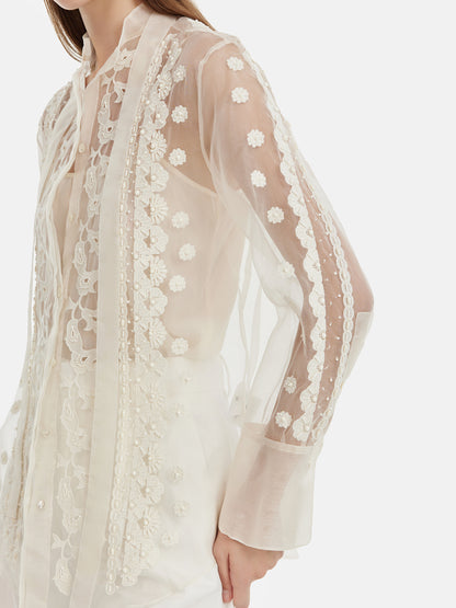 Beaded Embroidered Sheer Silk Top