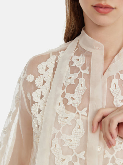 Beaded Embroidered Sheer Silk Top