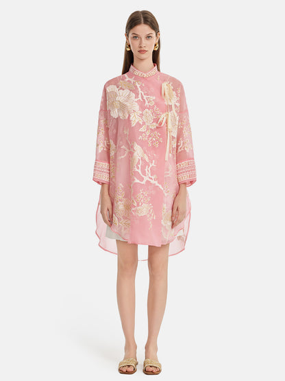 Mulberry Silk Jacquard Long Top