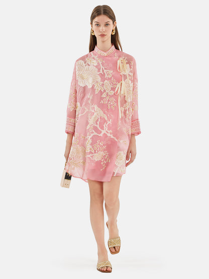 Mulberry Silk Jacquard Long Top