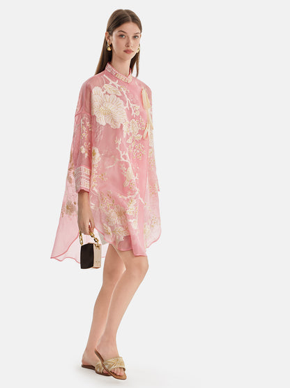 Mulberry Silk Jacquard Long Top