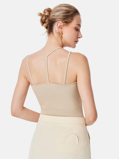 Closed Ribbed Knit Y Back Strap Top