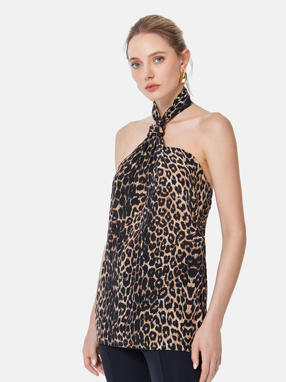 Silk Twist Knot Leopard Top