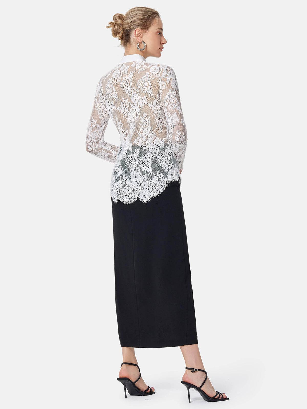 Lace Insert Silk Pleated Shirt