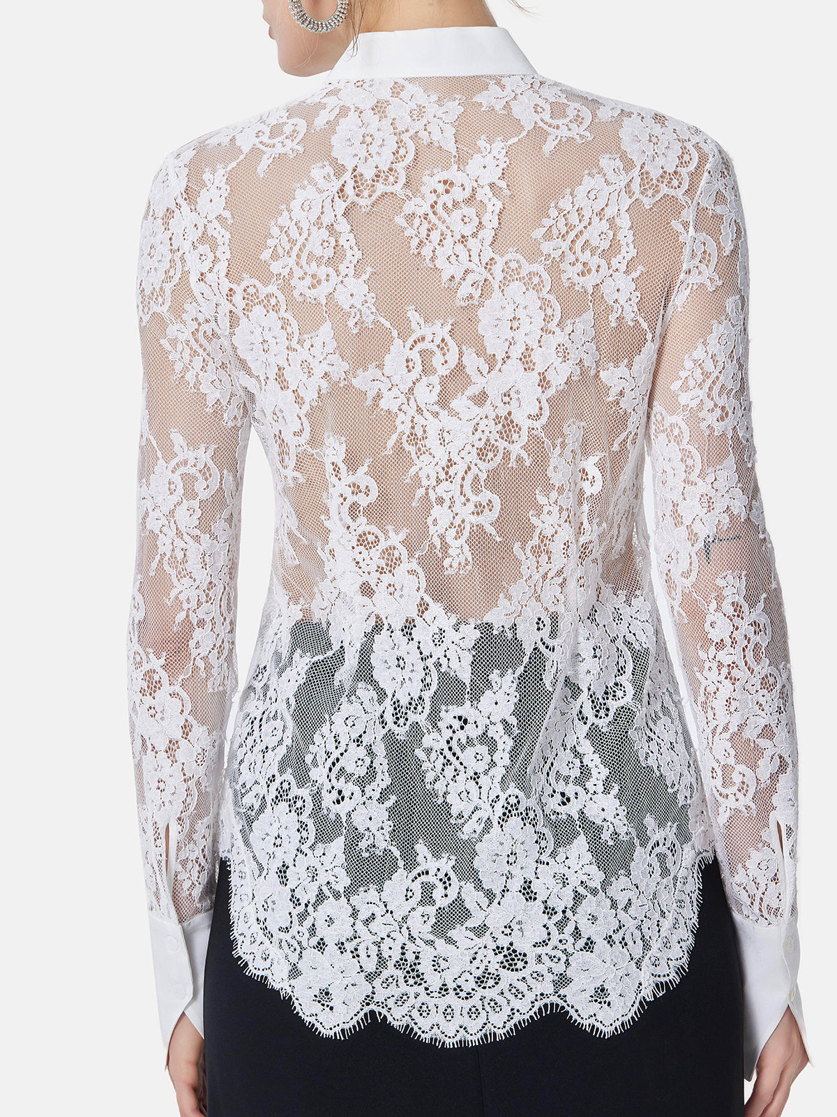 Lace Insert Silk Pleated Shirt