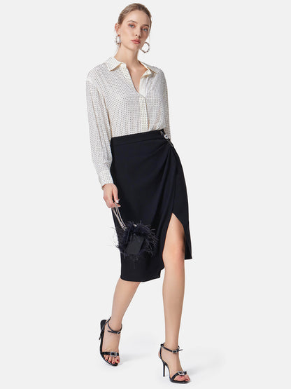 Acetate Pleated Slit Skirt