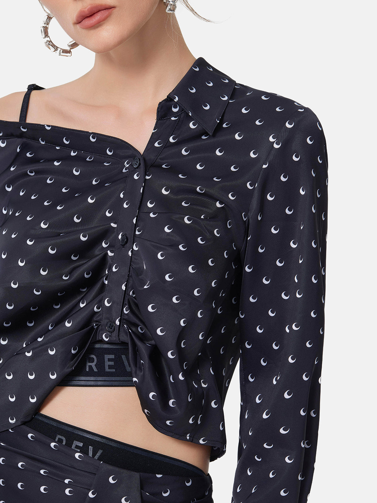 Moon Print Off-Shoulder Shirt