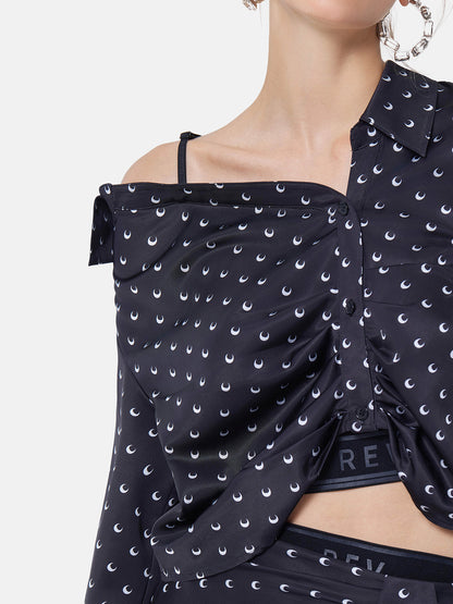 Moon Print Off-Shoulder Shirt