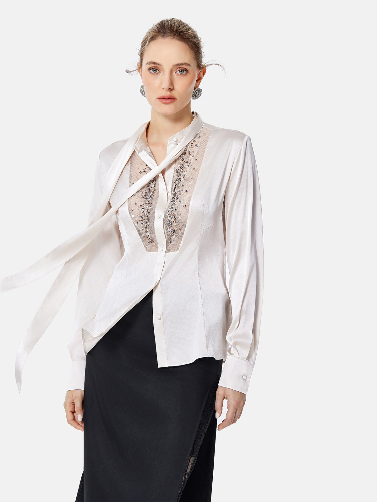 Diamond Embellished Translucent Silk Shirt