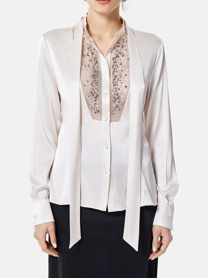 Diamond Embellished Translucent Silk Shirt