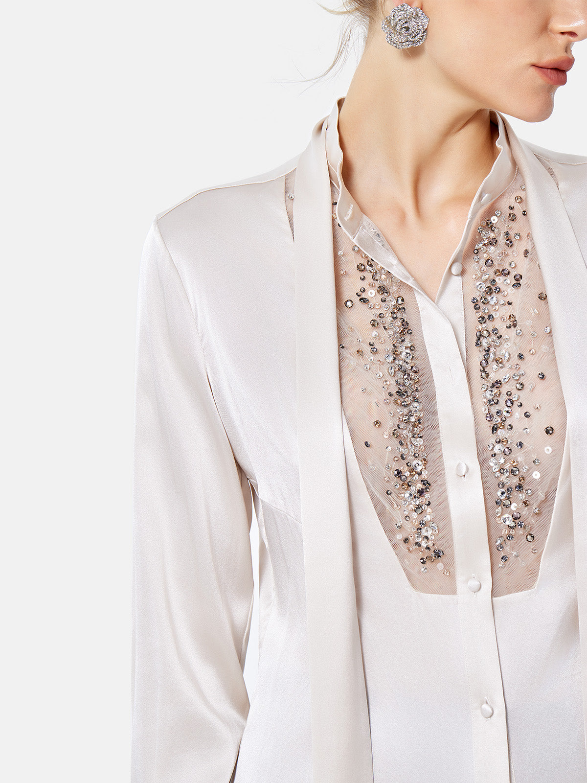 Diamond Embellished Translucent Silk Shirt