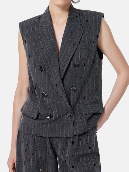 Embellished Double-Breasted Striped Vest