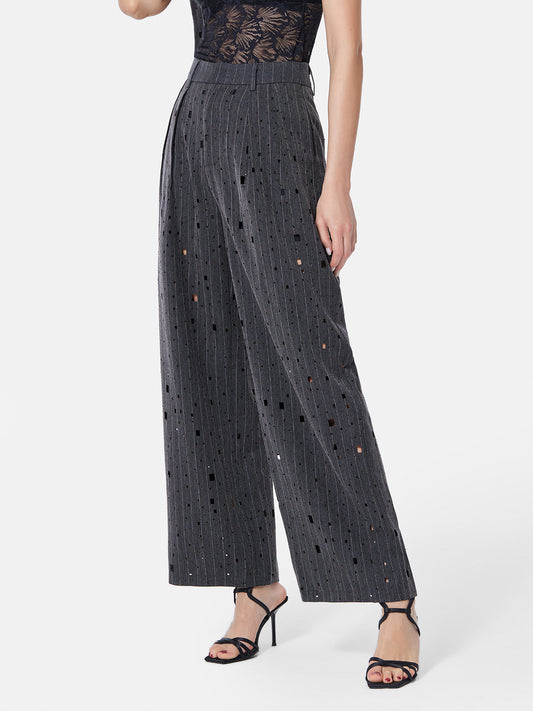 Embellished Striped Straight-Leg Pants