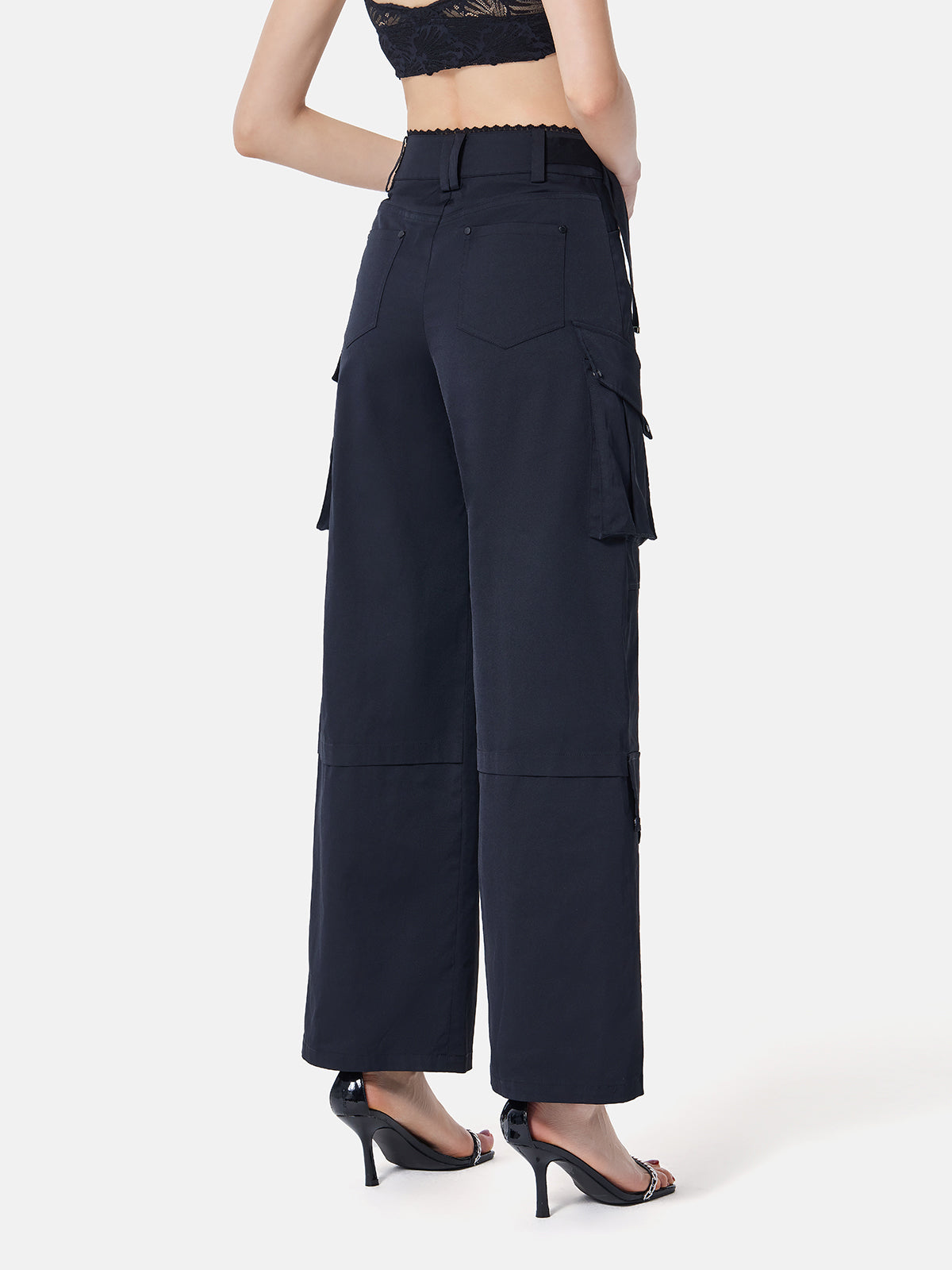 Lace Waist Trim Wide-Leg Pants