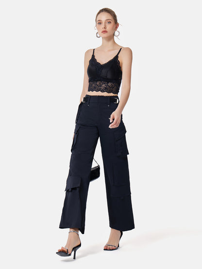 Lace Waist Trim Wide-Leg Pants