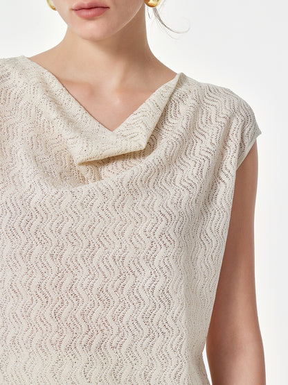 Drape Collar Jacquard Diamond Embellished Top