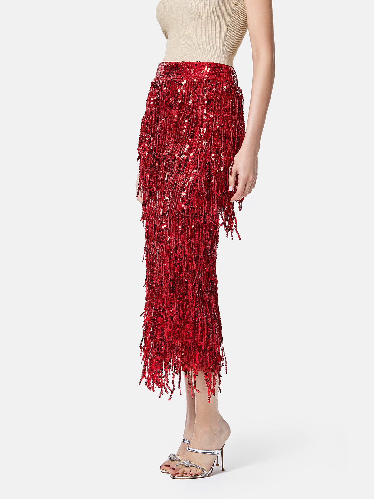 Tassel Sequin Midi Skirt