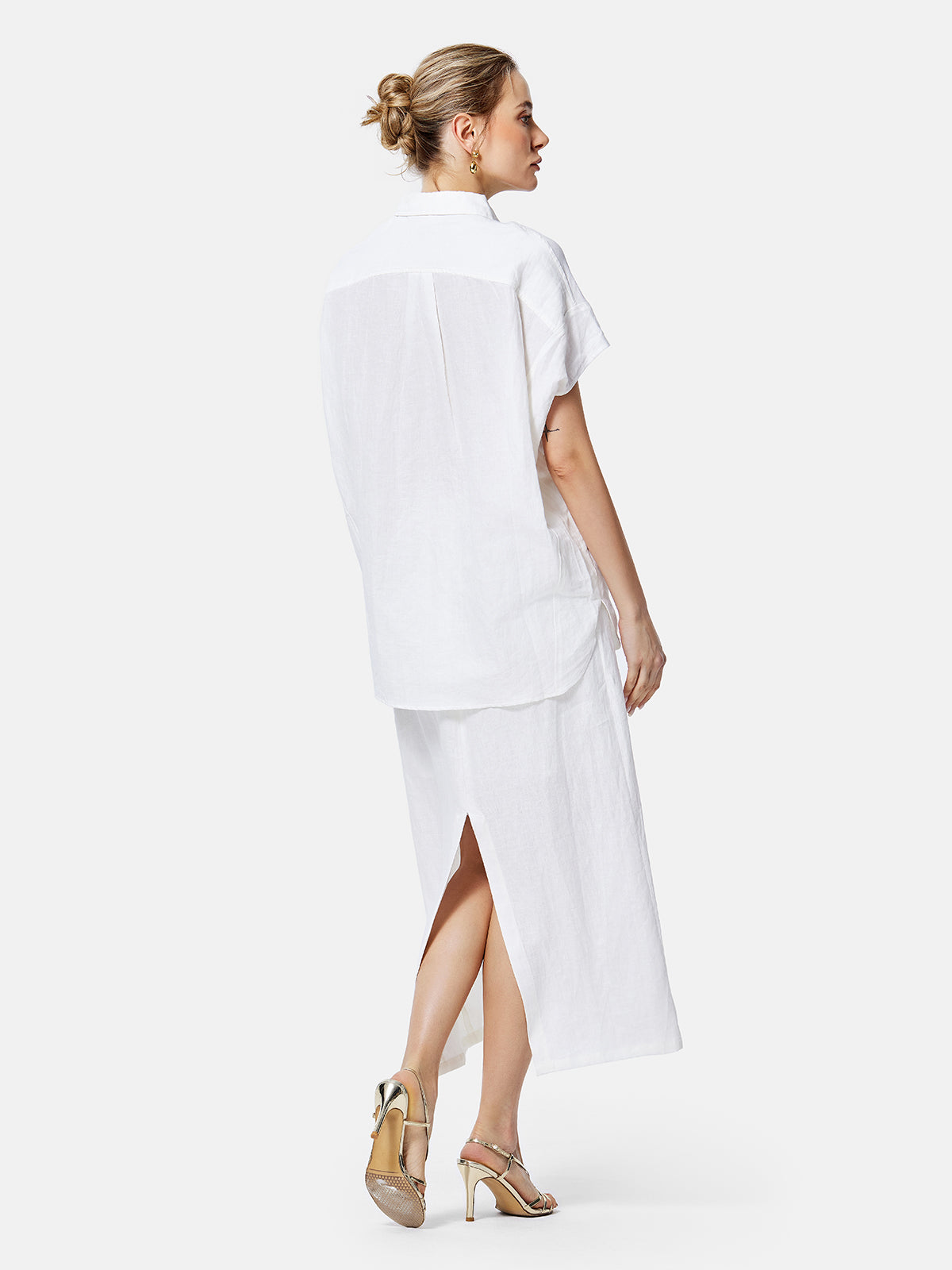 Minimalist Linen Side-Slit Skirt