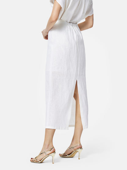 Minimalist Linen Side-Slit Skirt