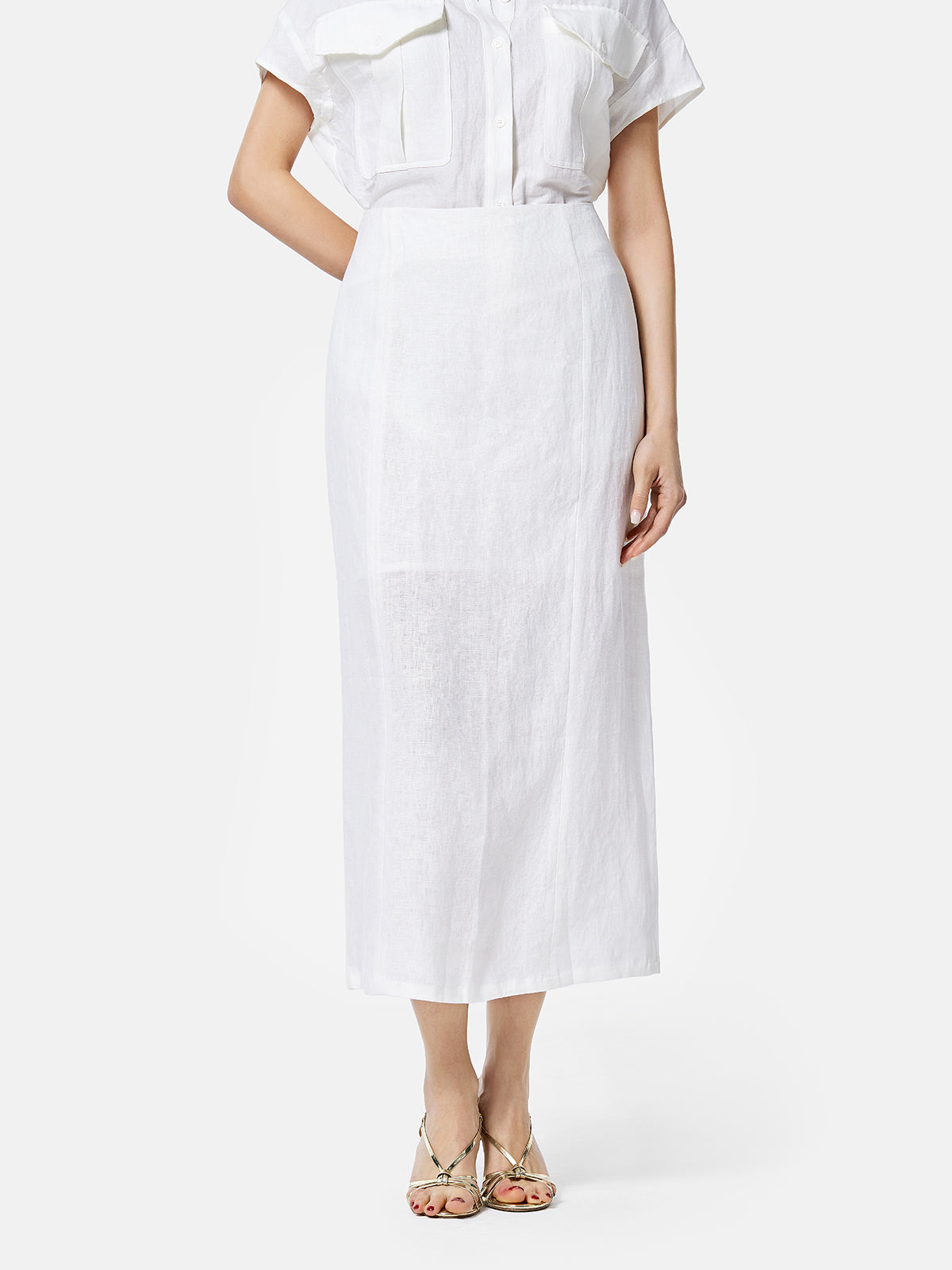 Minimalist Linen Side-Slit Skirt