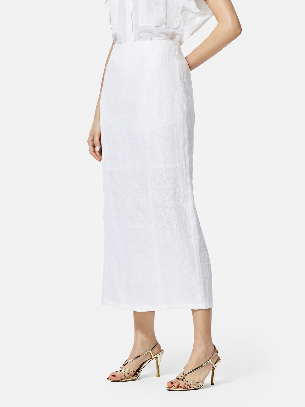 Minimalist Linen Side-Slit Skirt