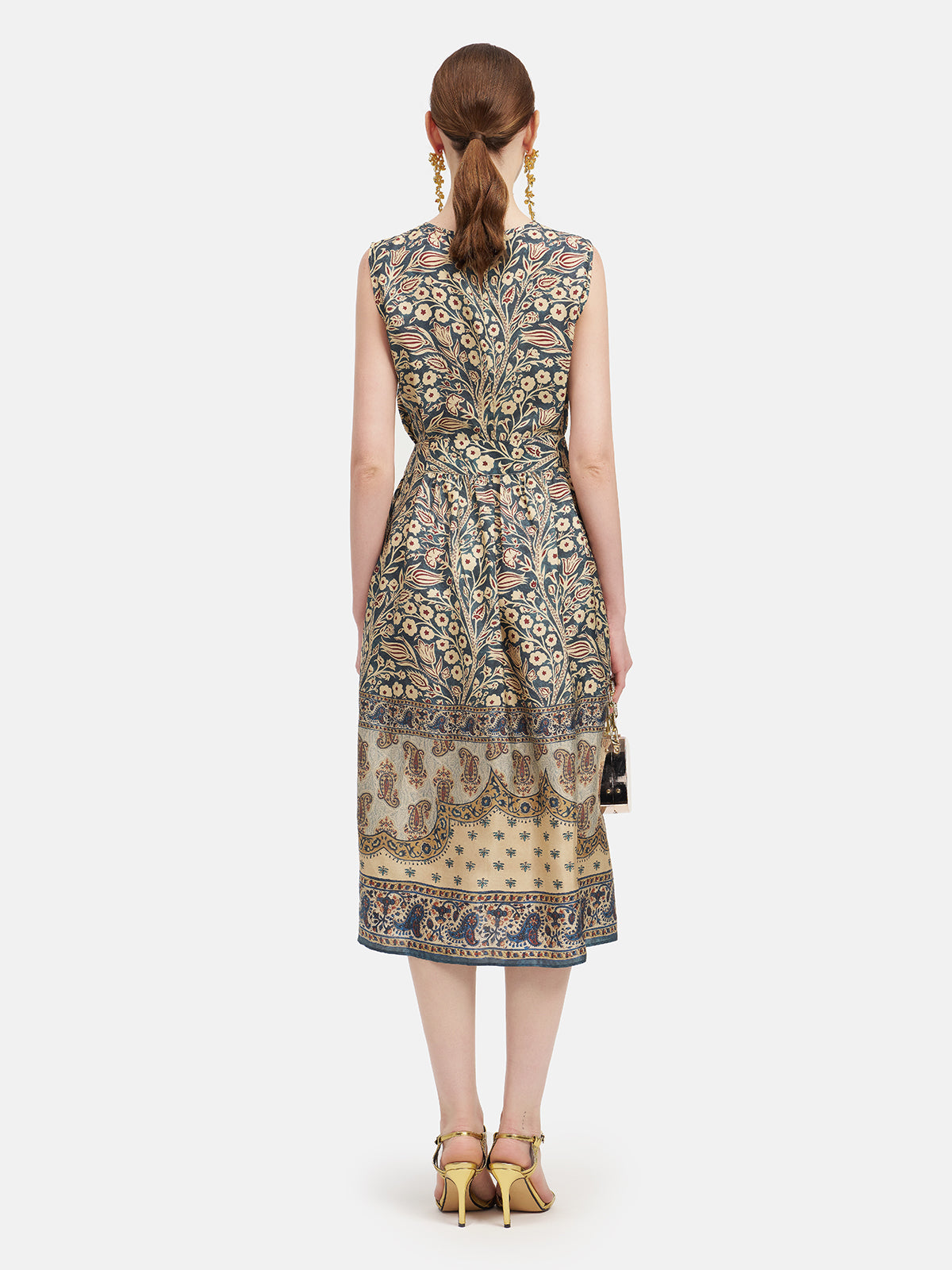 Moroccan-inspired Print Waist-Tied Silk Dress