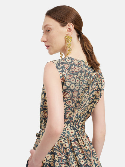 Moroccan-inspired Print Waist-Tied Silk Dress