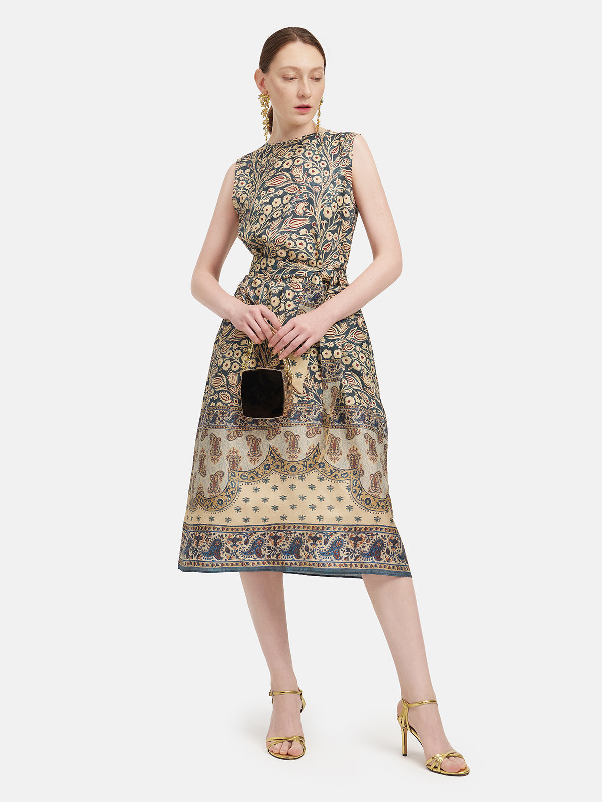 Moroccan-inspired Print Waist-Tied Silk Dress