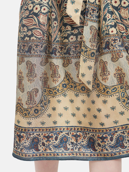 Moroccan-inspired Print Waist-Tied Silk Dress