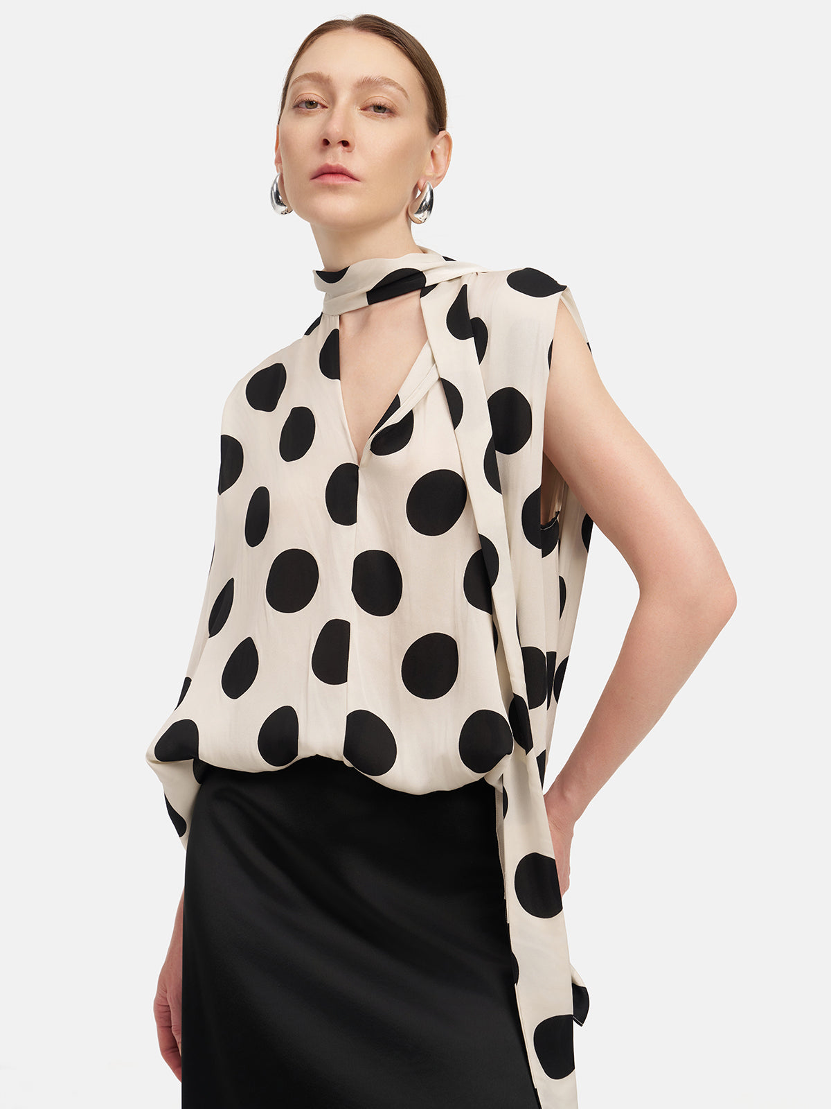 Polka Dot Silk Ribbon Blouse