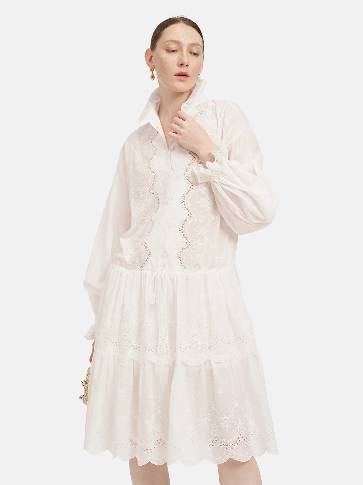 Embroidered Lace Trim Cotton Dress