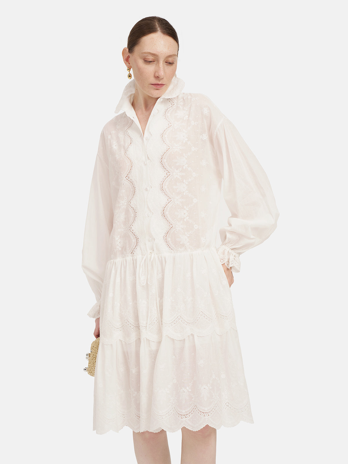 Embroidered Lace Trim Cotton Dress