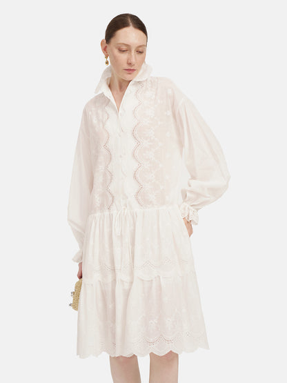 Embroidered Lace Trim Cotton Dress