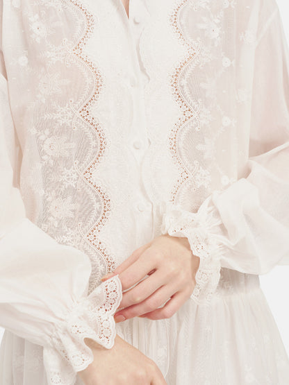 Embroidered Lace Trim Cotton Dress