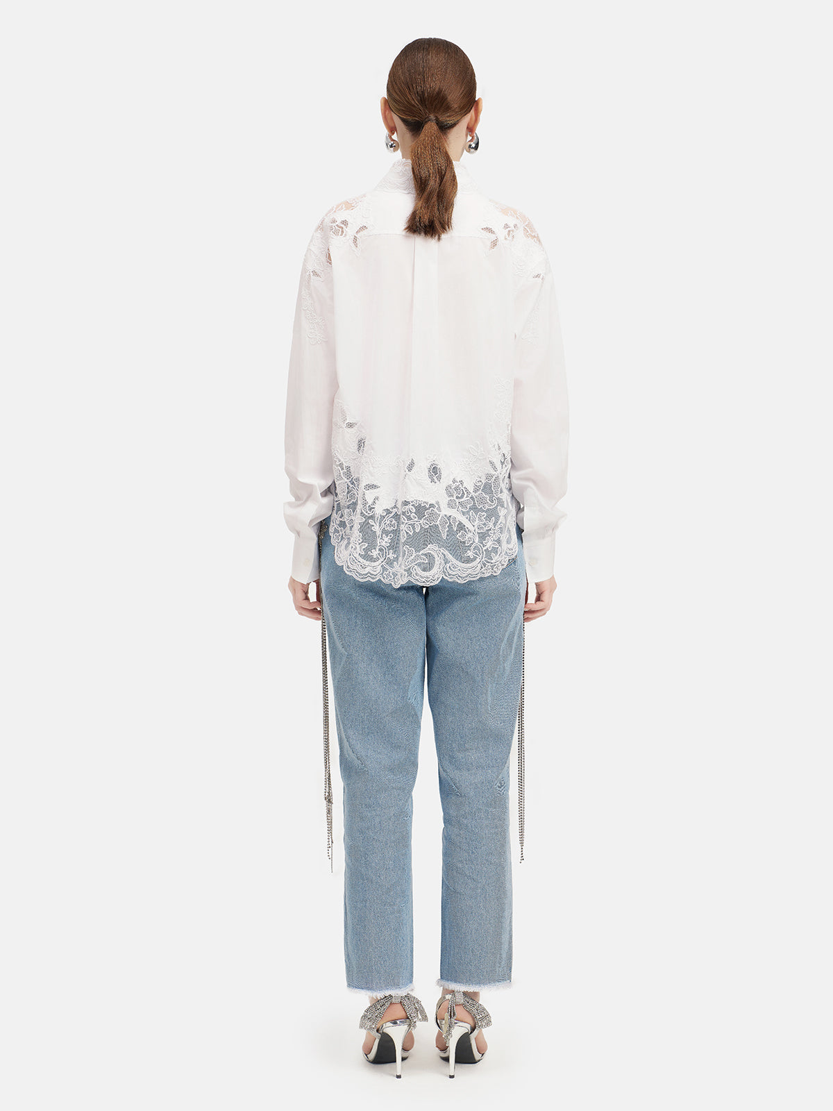 Lace Panel Semi-Sheer Cotton Shirt