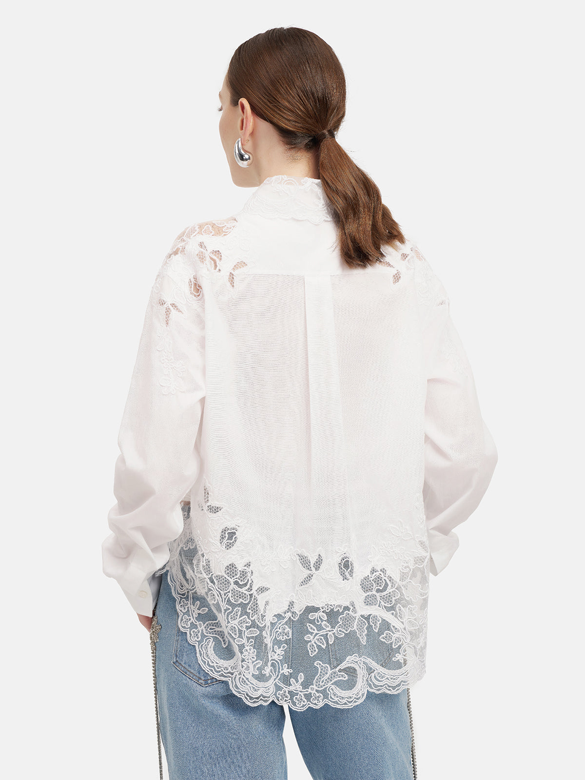 Lace Panel Semi-Sheer Cotton Shirt