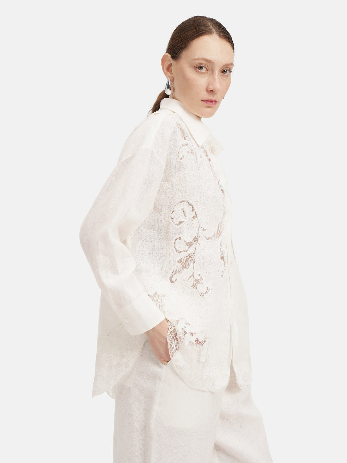 Linen Lace Panel Shirt