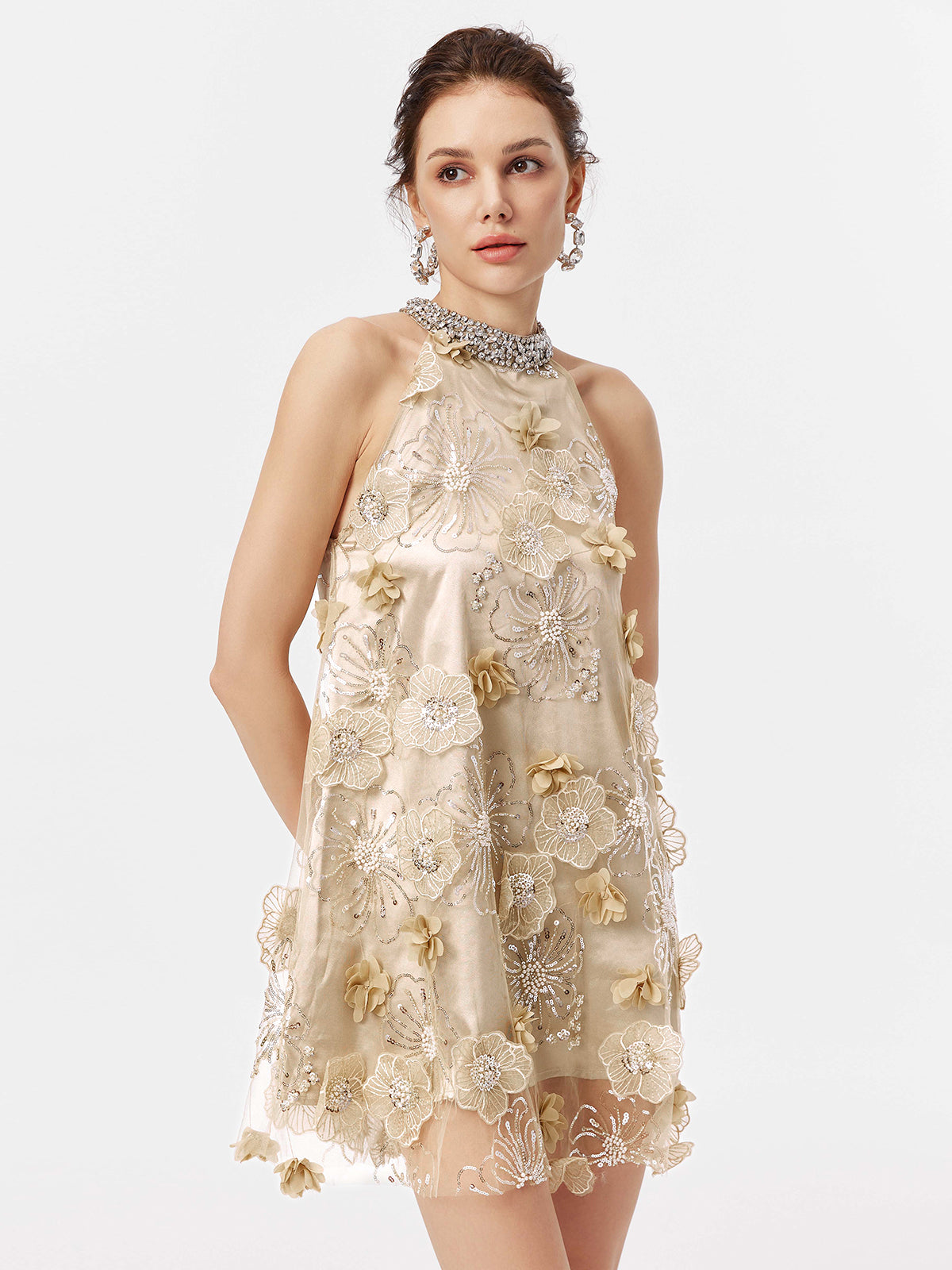 Diamond Embossed Floral Embroidered Dress