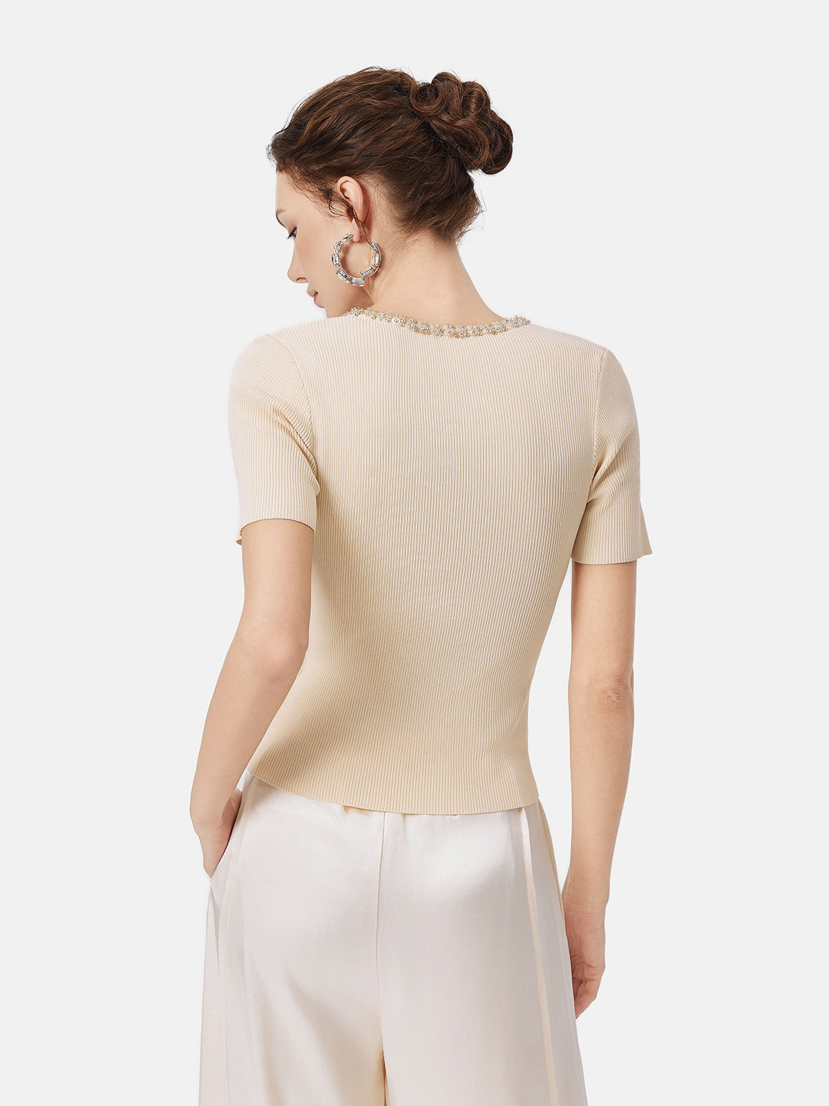 Embellished Neckline Fitted Tee