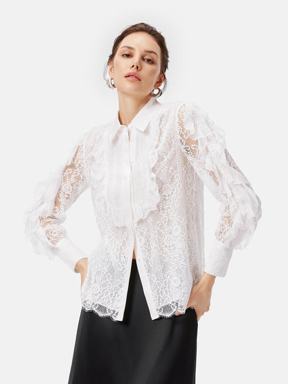 Ruffled Patchwork Hollow Lace Shirt