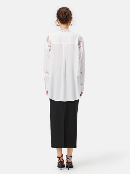 Lace Collar Paneled Silk Shirt