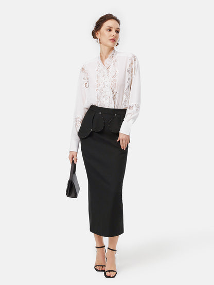 Lace Collar Paneled Silk Shirt