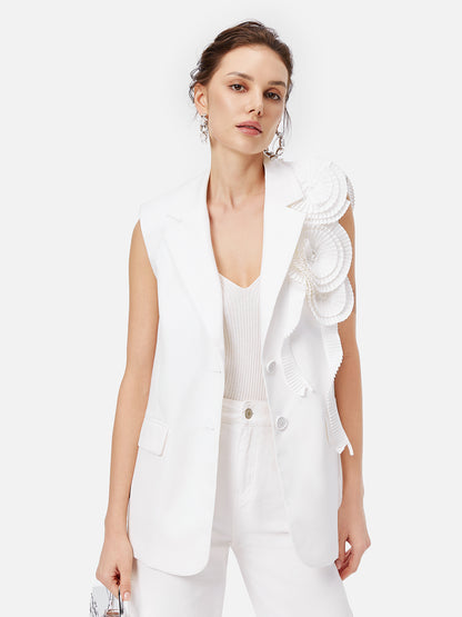 Three-dimensional pleats floral Suit Vest