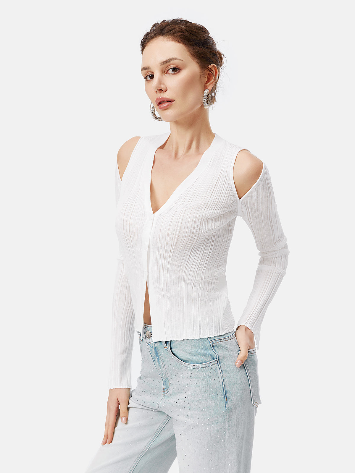 Mediterranean Stripe Texture Linen Off-Shoulder Top