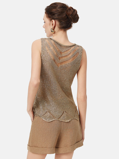 Light Gold Crochet Hollow Tank