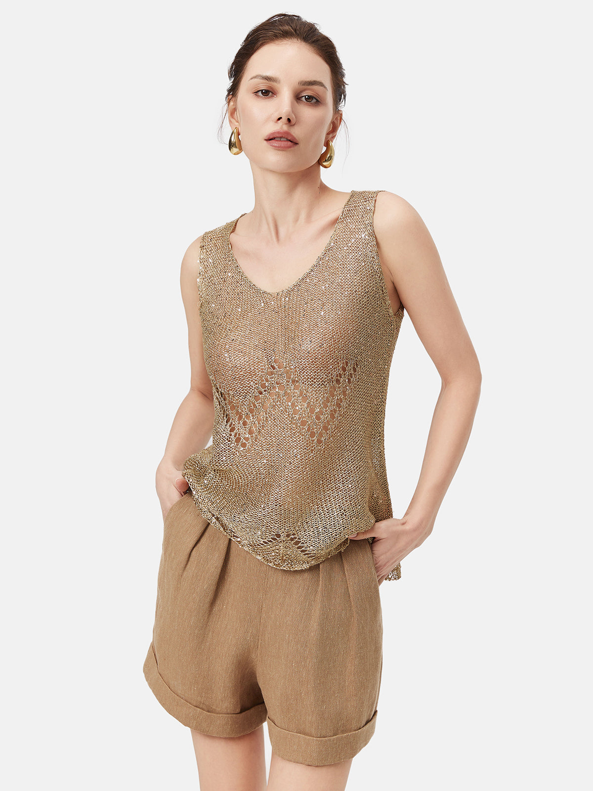 Light Gold Crochet Hollow Tank